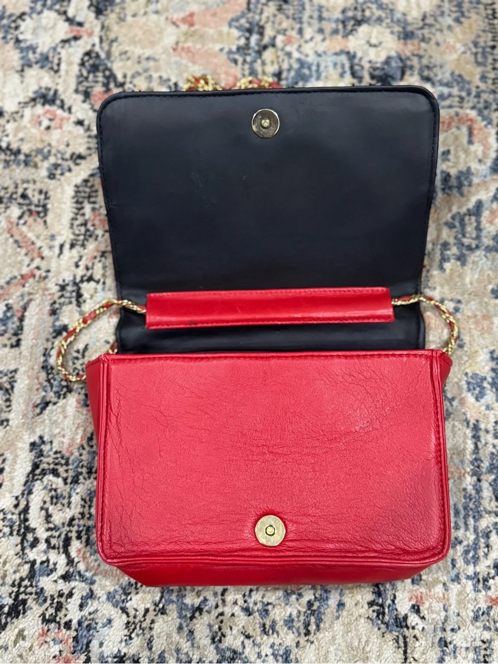 Vintage L.J. Simone Red Quilted Shoulder Bag with Greco-Roman Coin accents